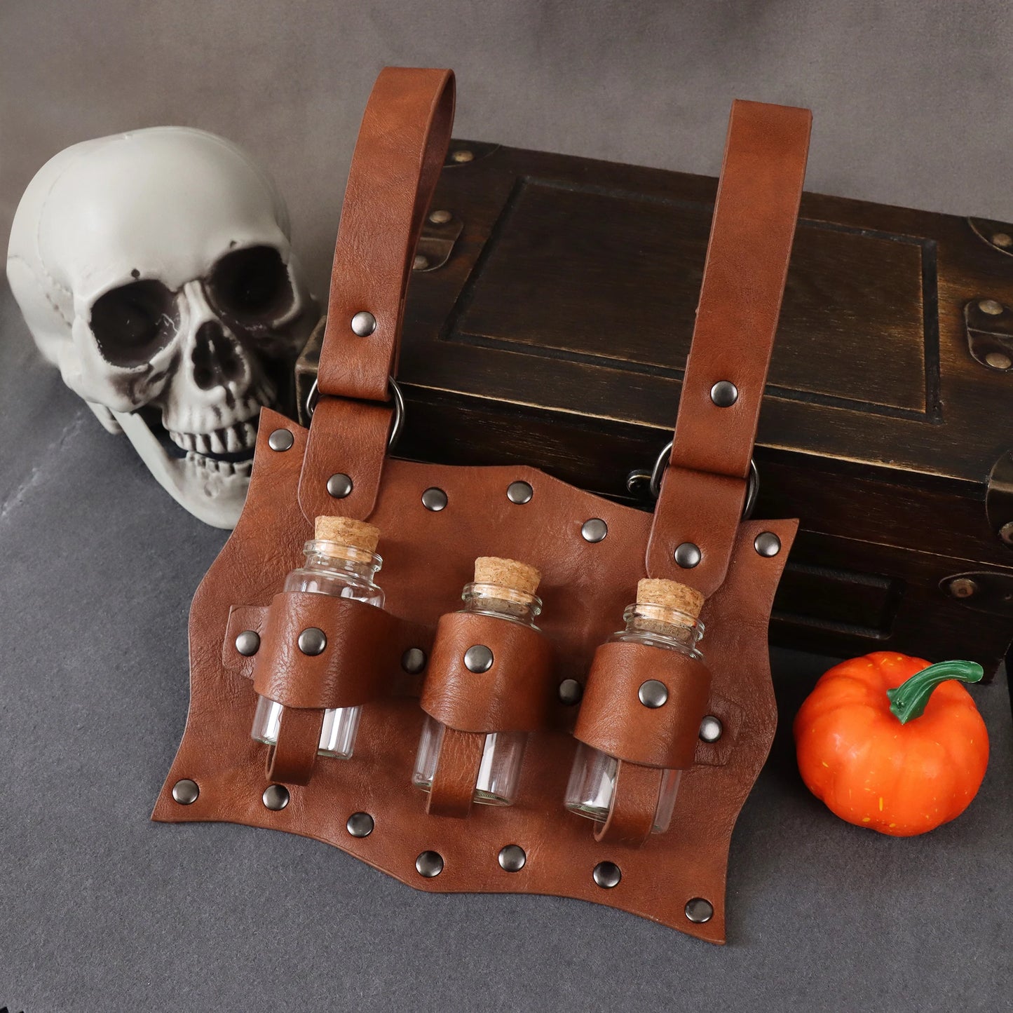 Medieval Alchemy Vial PU Belt – Hanging Potion Pouch for Magic Costume, Cosplay & Healer Kit Props