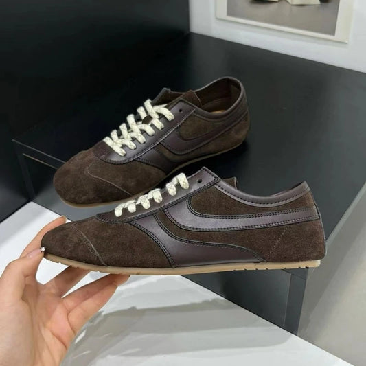 2025 New German Training Shoes for Women, Genuine Leather Lace-up Sneakers, Retro Flat Forrest Gump Style, Large Size