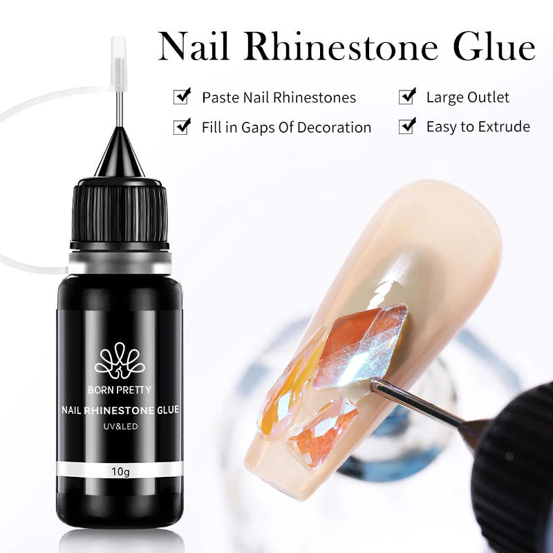 BORN PRETTY 5/10g Rhinestone Glue Nail Gel Set - Sticky Gel for 3D Jewelry Decorations, Rhinestone Manicure & Nail Polish