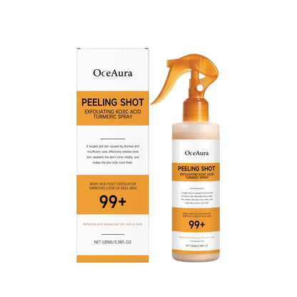 OceAura Kojic Acid & Turmeric Peel Shot Spray - 100ml Exfoliating Skin Care for Dead Skin Removal and Smoother-Looking Skin