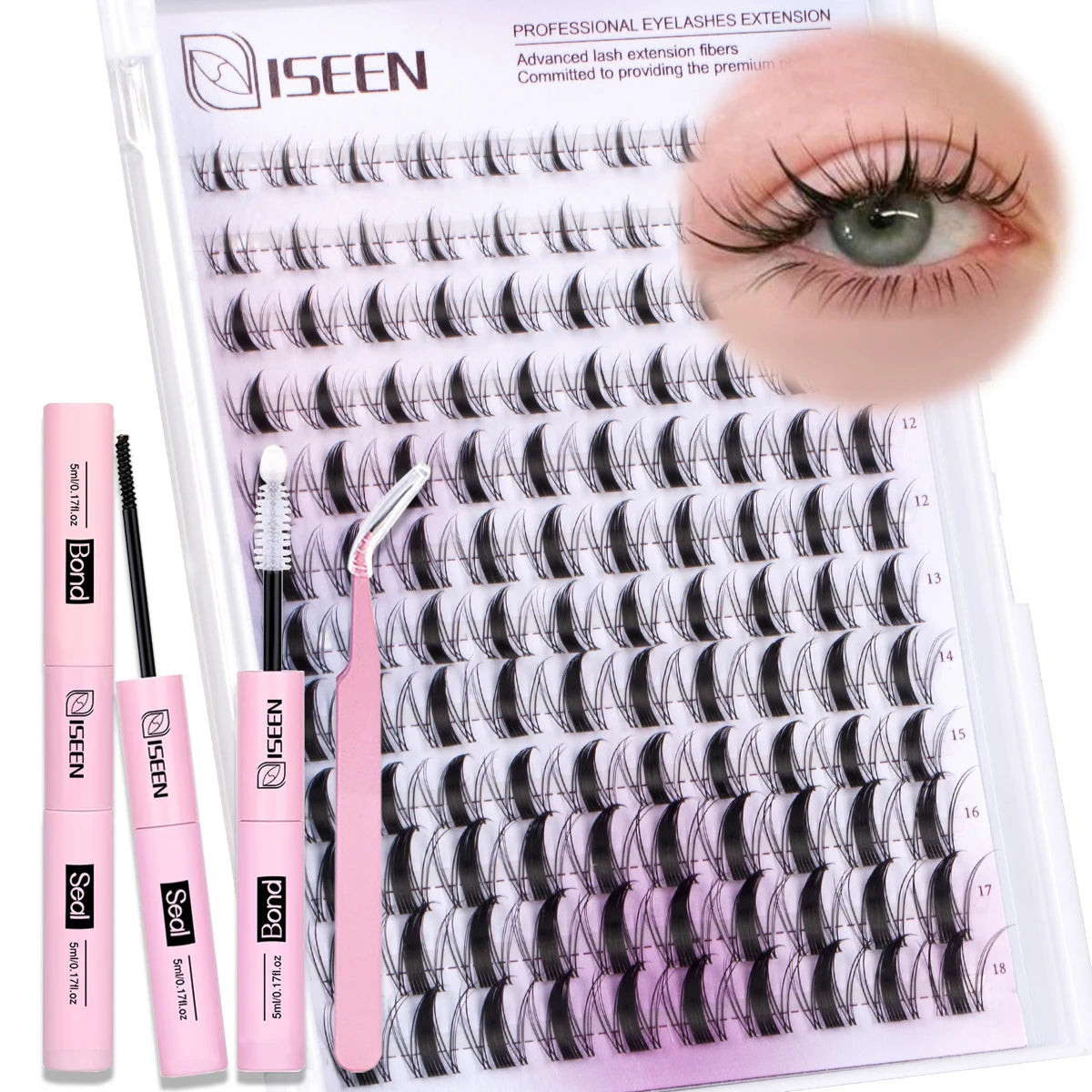 DIY Lash Clusters Kit – Wispy Natural C Curl Eyelash Extensions 8–16mm with Bond & Seal for Salon-Style Eyelash Makeup