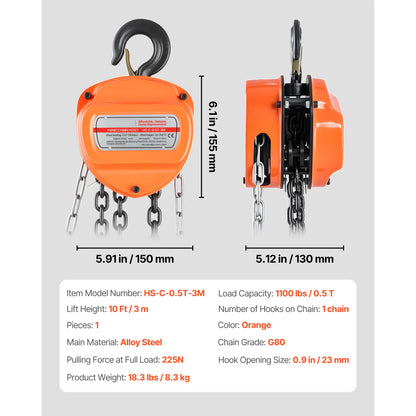 SucceBuy Manual Chain Hoist - G80 Galvanized Chain Block Pulley Hoist for Garage Lifting