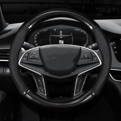 Universal Car Steering Wheel Cover — Carbon Fiber Leather, 3D Anti-Slip, Simple & Stylish Car Accessory