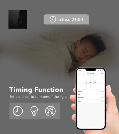 Tuya WiFi Smart Touch Light Switch - Wireless LED Control, No Neutral Wire Required, 1-4 Gang, Compatible with Alexa and Google Home