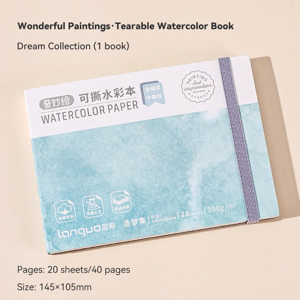 100% Cotton Mini Watercolor Paper Book – 300gsm Tearable Sketchbook Journal for Drawing & Painting