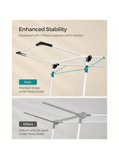 SONGMICS Foldable Gullwing Clothes Drying Rack – Space-Saving Laundry Rack with Sock Clips, 22.2"x68.1"x38"