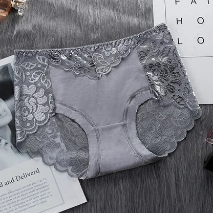 Women’s Cotton Lace Underwear Panties - Sexy Mid Waist Hollow Briefs with Hip Lift Comfort Fit Lingerie