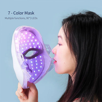 7-Color LED Face & Neck Beauty Mask - Photon Facial Mask with Skin Care Massager for Face and Neck