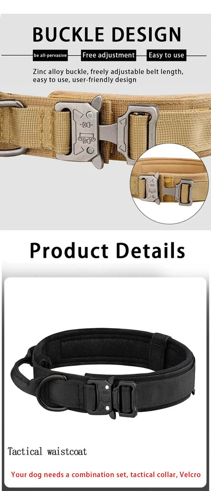 Outdoor Tactical Nylon Dog Collar with Metal Buckle – Breathable Training Collar for Medium & Large Dogs