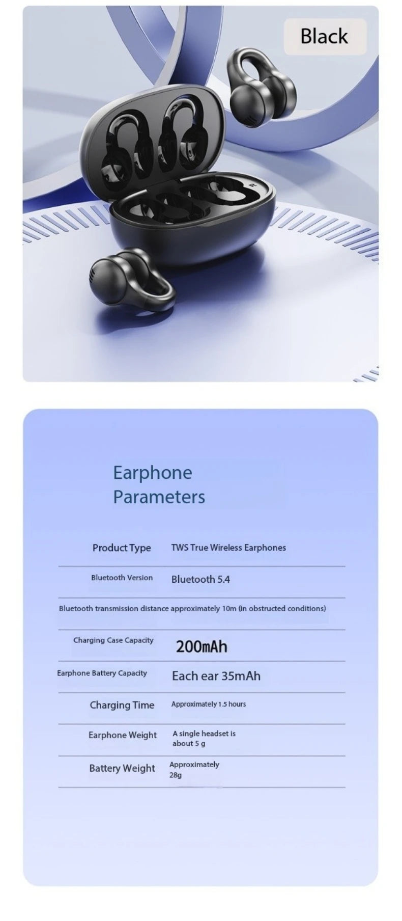 Wireless Bluetooth Earphones with Mirror Display – Soft Silicone Ear Clip, Noise Reduction, HD Sound, Lossless Audio for Sports