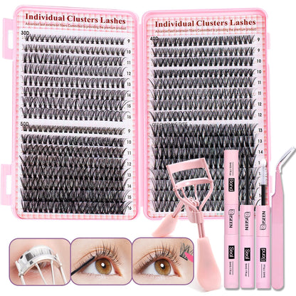640pcs Individual Lashes DIY Eyelash Extension Kit – False Lashes, Bond & Seal, Tweezer, Eyelash Curler Makeup Tool Set
