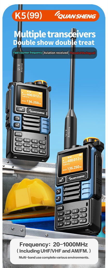 Quansheng UV-K6 Upgrade UV-K5 Interphone – 5W Air Band Radio, UHF/VHF, DTMF, FM Scrambler, NOAA Wireless Frequency with Type-C Charging