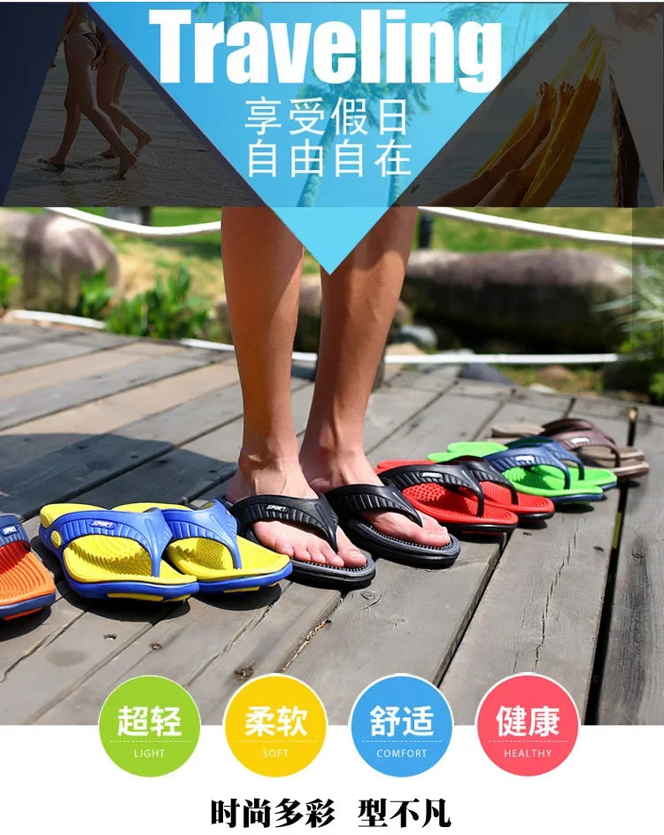YRZL Summer Men’s Flip Flops - 2024 Soft Bottom Non-Slip Beach Sandals, Comfortable Outdoor Slide Slippers