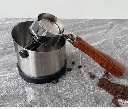 Stainless Steel Coffee Knock Box – Non-Slip Espresso Ground Bin with Rubber Ring and Beveled Design