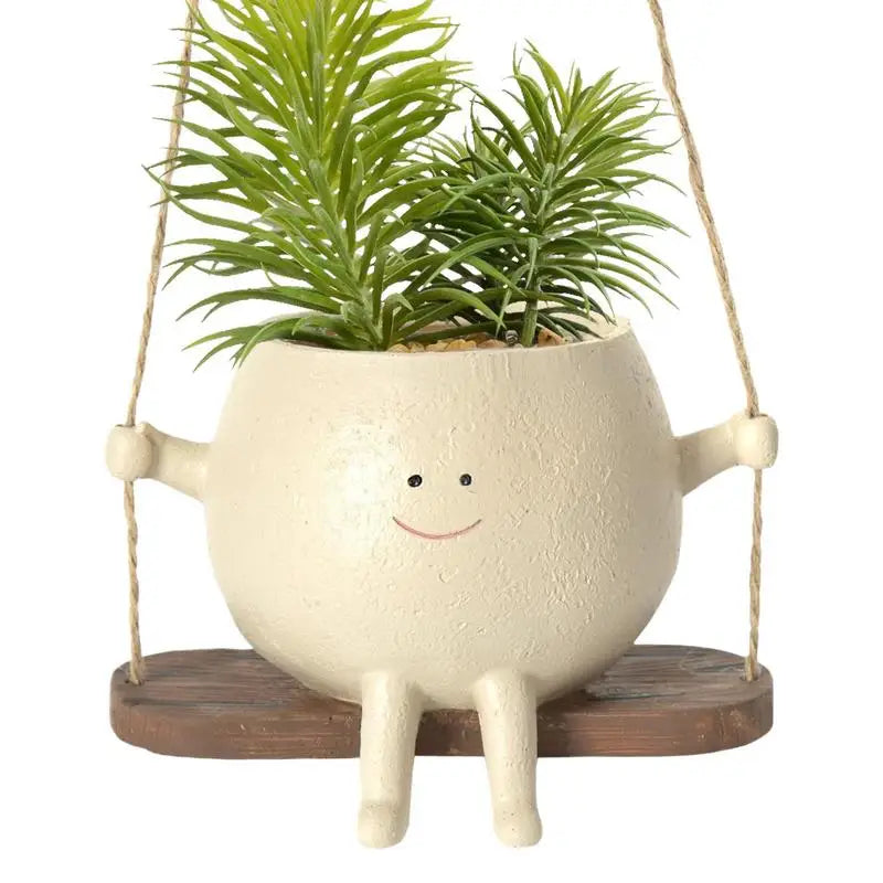 Swing Face Planter Pot: Lovely Plant Hanger Baskets for Succulent Flower Pots - Balcony Wall Hanging Decor