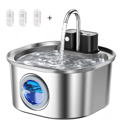 3L Stainless Steel Pet Water Fountain - Wireless Rechargeable Sensor Cat & Dog Drinking Dispenser