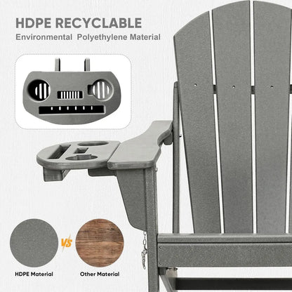 HDPE Folding Adirondack Chair Set – Weather-Resistant Outdoor Chairs with 4-in-1 Cup Holder Trays