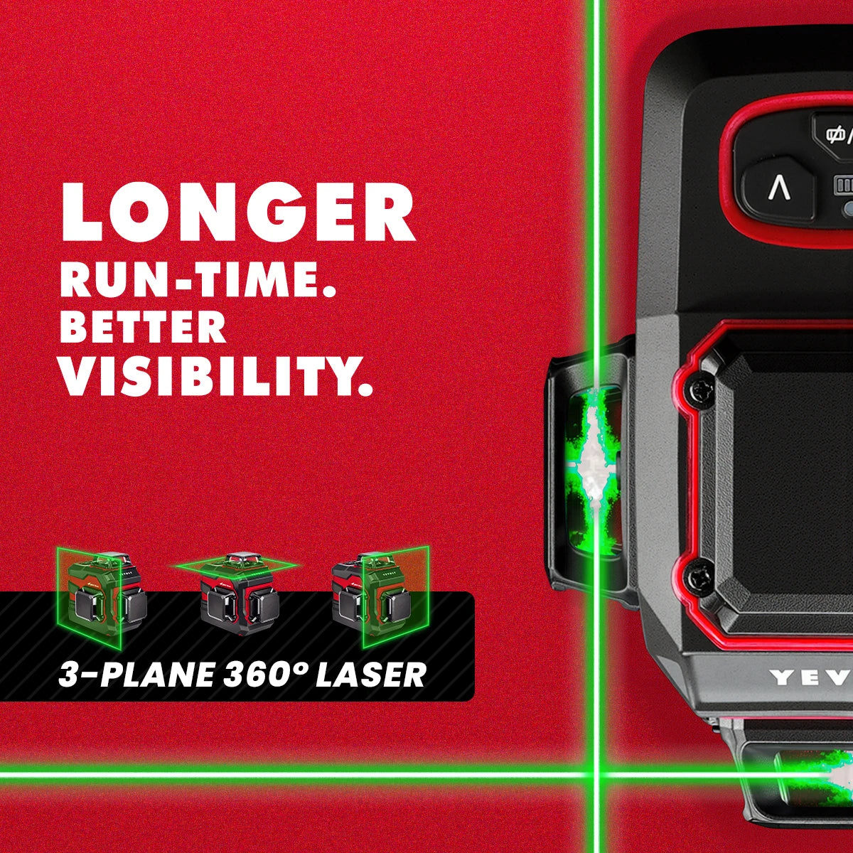 YEVOLT YVGLL4XS12 12-Line Green Laser Level – ±0.2mm/m Precision, IP54 Waterproof, Auto-Leveling with Slope Mode
