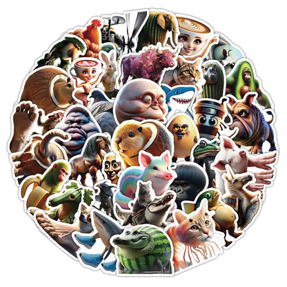 50Pcs Abstract Animal Stickers - Cartoon DIY Decals for Luggage, Phone, Cups, Guitar and More
