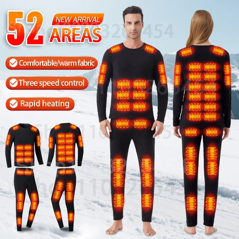 52-Zone USB Heated Winter Underwear for Men & Women – Thermal Electric Heating Jacket and Winter Clothing Accessories