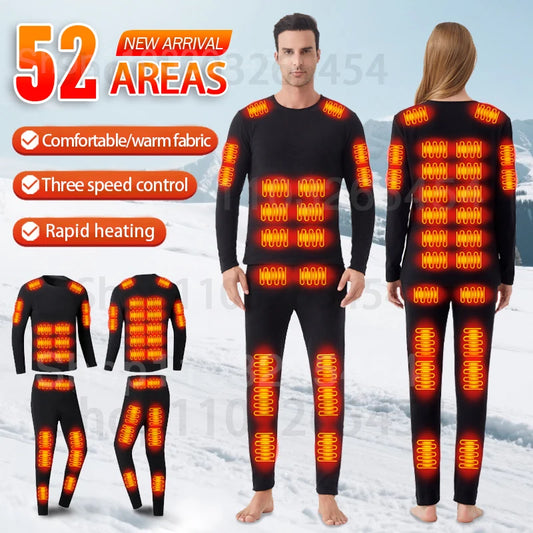 52-Zone USB Heated Winter Underwear for Men & Women – Thermal Electric Heating Jacket and Winter Clothing Accessories