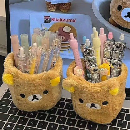 Kawaii Plush Pencil Holder - Cute Desk Organizer for Cosmetics, Stationery & Office Storage Gift