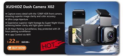 XUSHIDZ 1080P HD Dash Camera – Loop Recording, Night Vision, 24h Parking Monitor, G-Sensor Vehicle DVR Dashcam