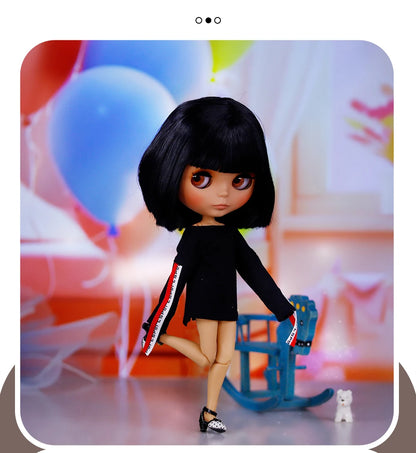 ICY DBS Blythe Doll – Tan Skin Matte Face with Eyebrows, 1/6 BJD Joint Body, Anime Christmas Gift
