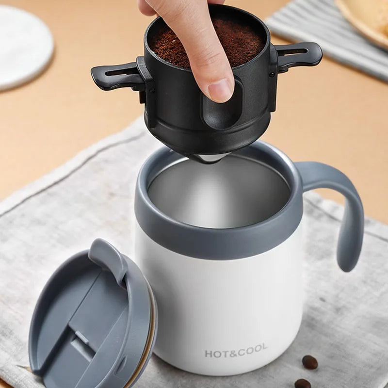 304 Stainless Steel Portable Coffee Filter – Reusable Drip Coffee Tea Holder Mug Set with Coffee Pot & Dripper