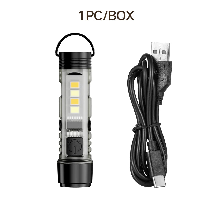 Mini USB Rechargeable LED Keychain Flashlight - Super Bright Magnetic Portable Light for Outdoor, Camping & Emergency Use