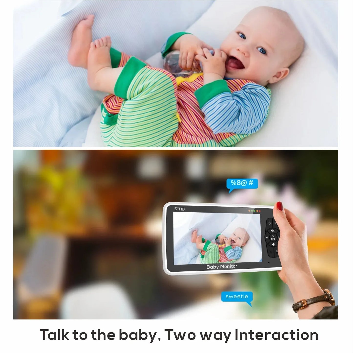 5" Video Baby Monitor with Camera & Audio – 4X Zoom, 22Hr Battery, 1000ft Range, 2-Way Talk, Temperature Sensor & Lullaby Functions