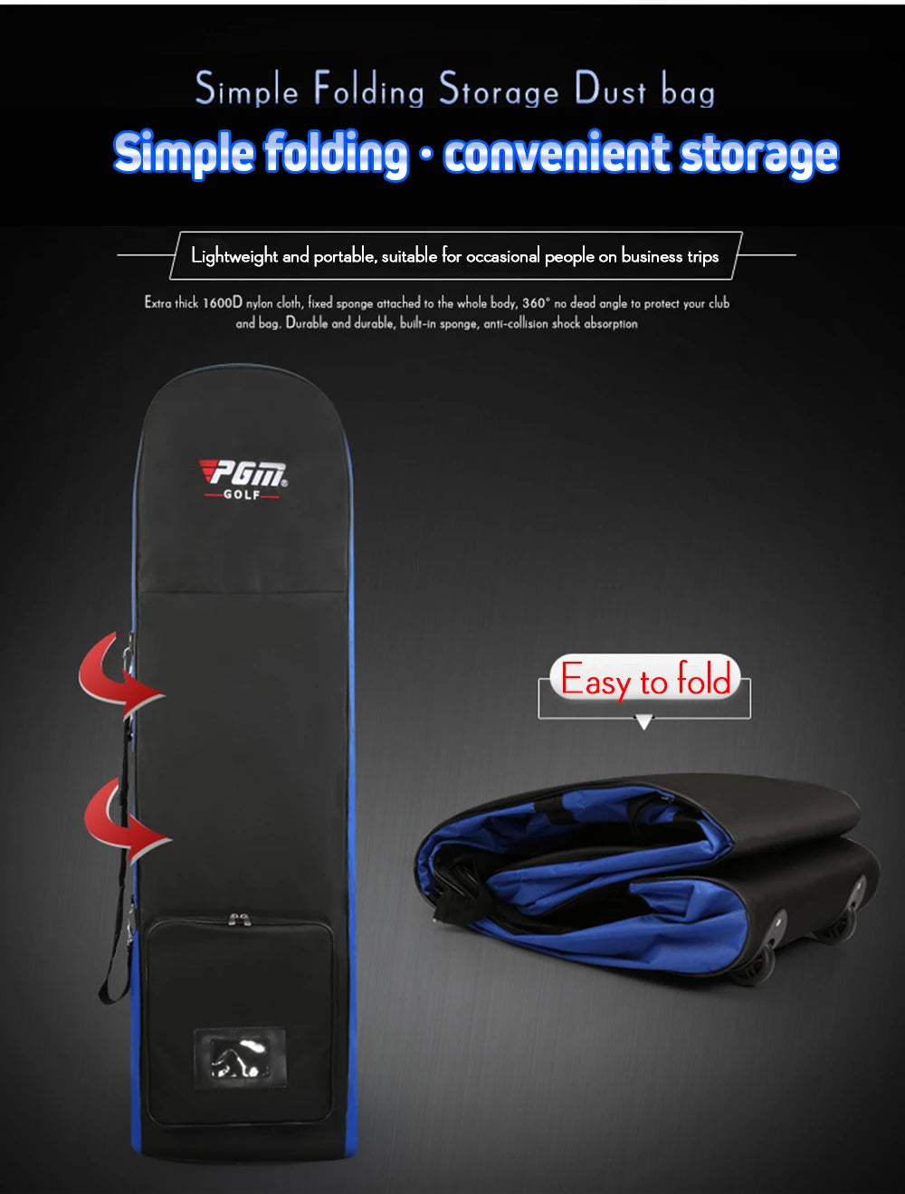 PGM Golf Aviation Bag HKB002 – Foldable Large Capacity Travel Bag with Silent Wheels for Airplane Consignment