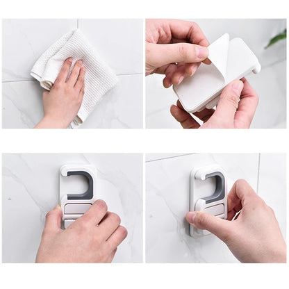 Self-Adhesive Wall Mount Broom Mop Clip Holder - Kitchen & Bathroom Storage Organizer Rack for Brooms, Brushes, and Mops - Multi-Purpose Hook