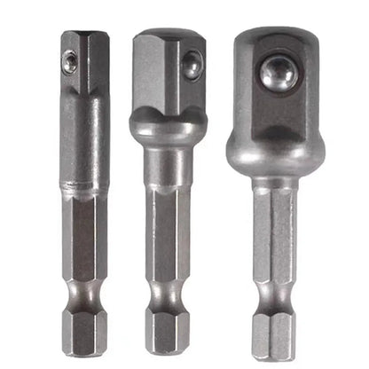 3pcs Impact Socket Adapter Set – 1/4", 3/8", 1/2" Hex Shank Nut Driver Extensions for Screwdrivers