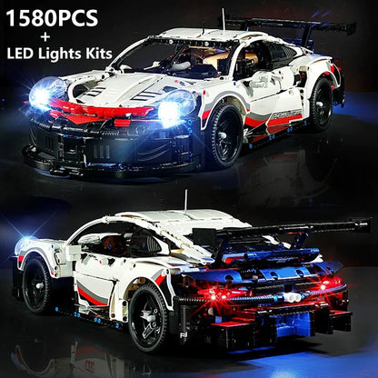 1580-Piece RC 911 RSR Racing Car Building Blocks Kit — LED Lights, Motorized Sport Car MOC 42096