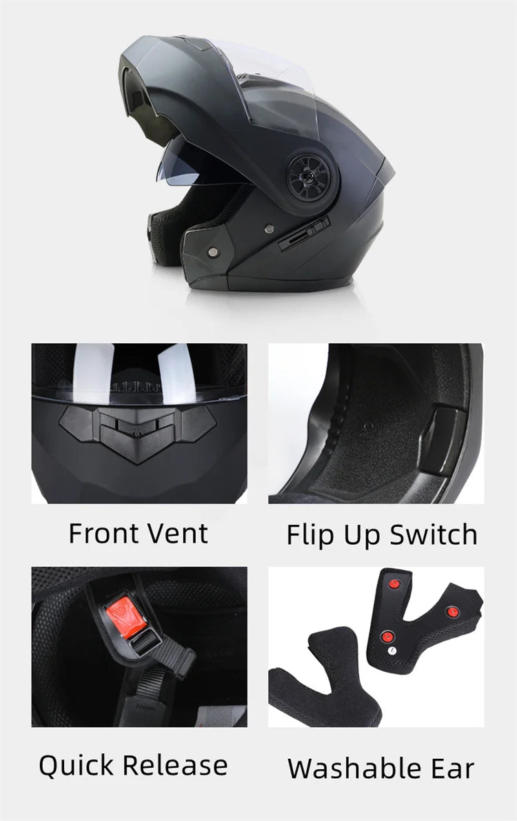 BLD Personalized Full Face Motorcycle Helmet – Dual Lens Modular Flip-Up Casco Moto for Men & Women