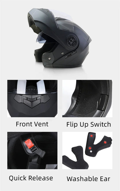 BLD Personalized Full Face Motorcycle Helmet – Dual Lens Modular Flip-Up Casco Moto for Men & Women