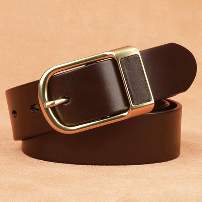 Genuine Leather Men's Belt – High-Quality Buckle, Cowskin Casual & Business Waistband, Cowboy Fashion Designer 2024 New