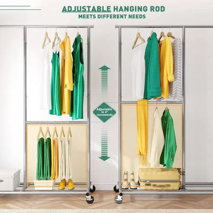 Heavy Duty Rolling Clothing Rack – Portable Clothes Hanger with Wheels for Walk-In Closets