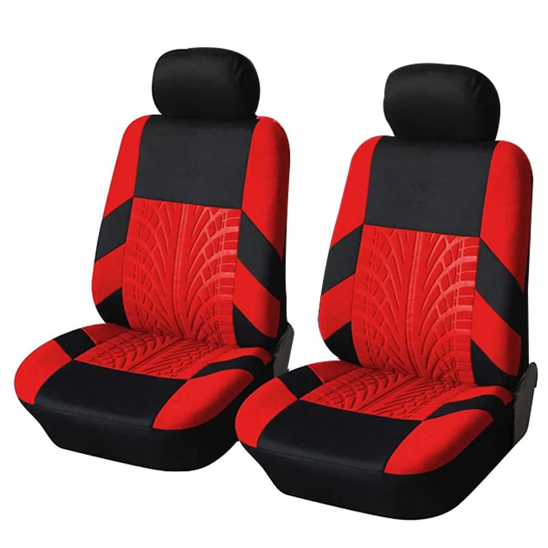 Tire Track Pattern Universal Car Seat Covers – Cloth Automotive Interior Protectors for Car, SUV & Van with Airbag Compatible Design
