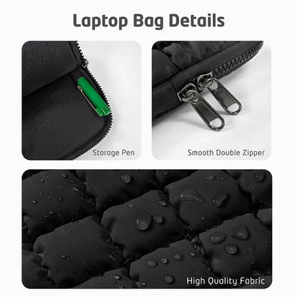 Puffy Quilted Laptop Bag Sleeve 11-15.6 Inch — Protective Notebook Cover for MacBook Air/Pro, iPad, Lenovo, HP