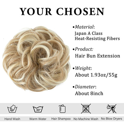 Synthetic Messy Hairpiece Chignon Scrunchie – Blonde & Brown Donut Bun for Women, Elastic Daily Use Hair Extension H9