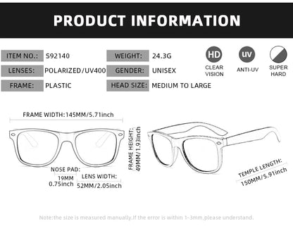 Classic Square Polarized Sunglasses – Retro Black Anti-Glare Driving Shades for Men & Women