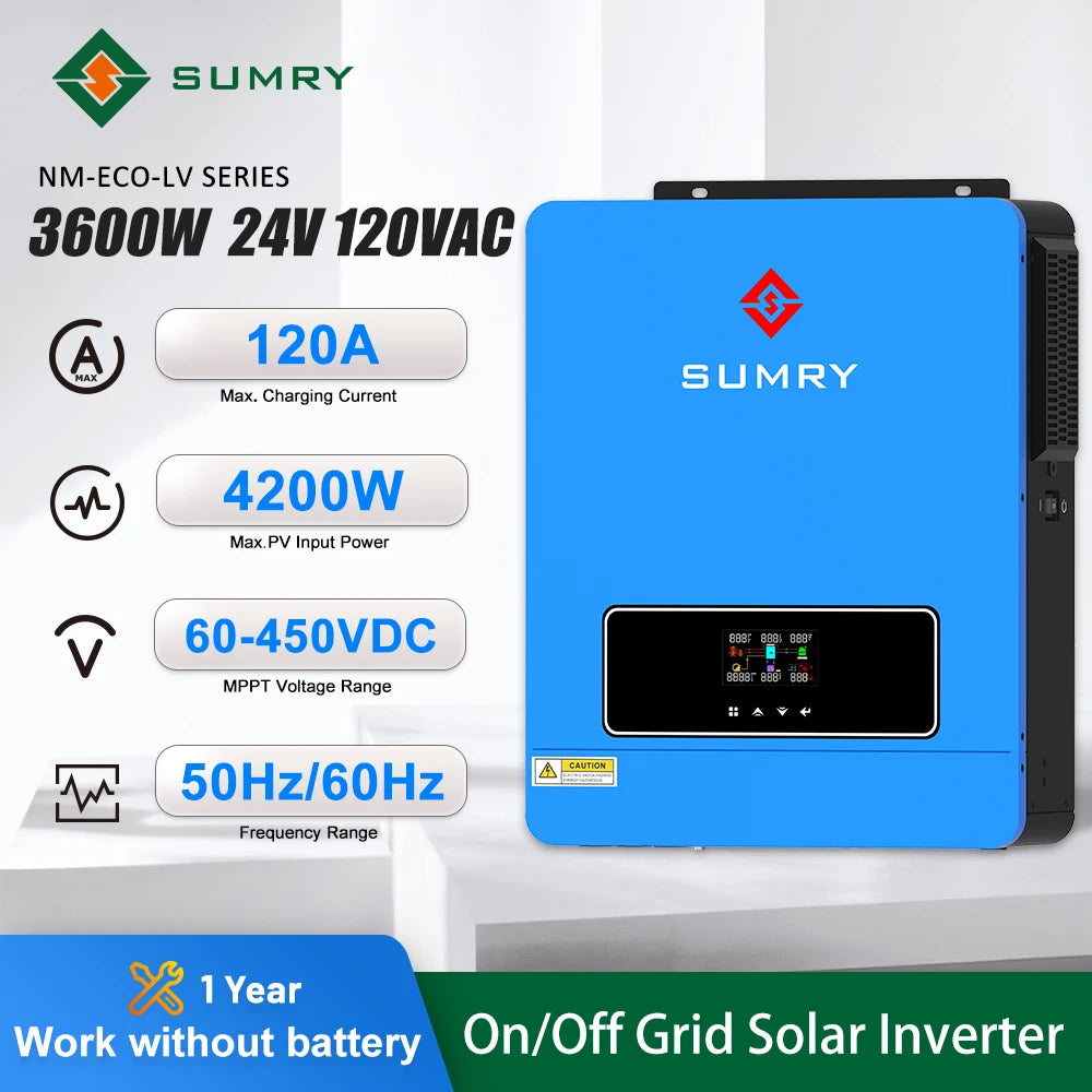 Sumry 3.6/4kW Hybrid Solar Inverter 24V – Pure Sine Wave, 110/120V, WiFi, Short Circuit Protection