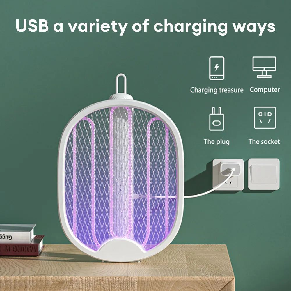 Foldable Electric Mosquito Killer Racket - USB Rechargeable Fly Swatter with UV Light Bug Zapper, 3000V Insect Killer Trap