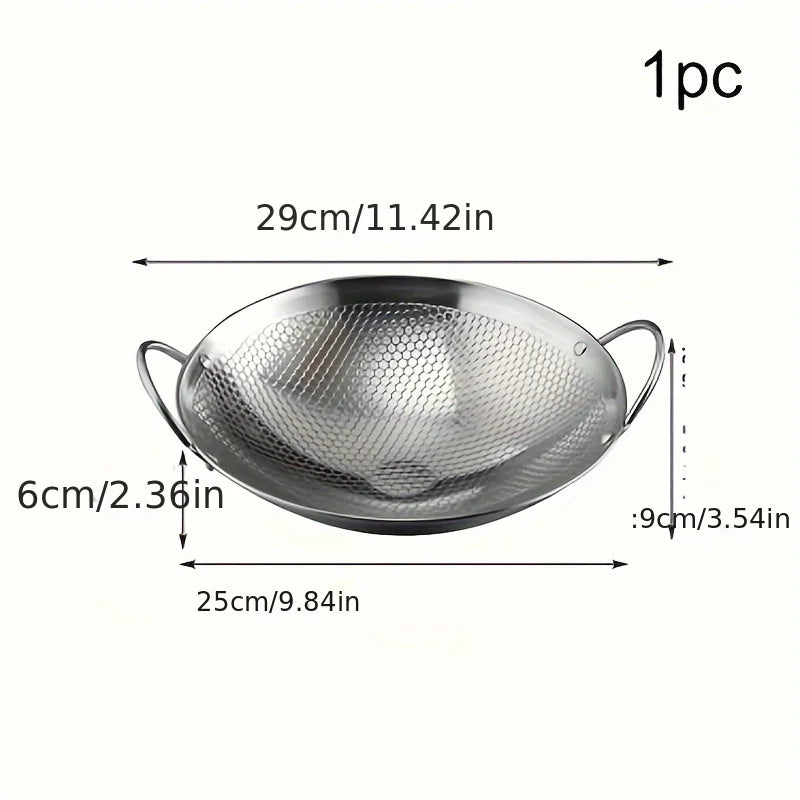 29cm Stainless Steel Honeycomb Skillet – Non-Stick, Scratch-Resistant Pan with Handle for Pasta & Steak