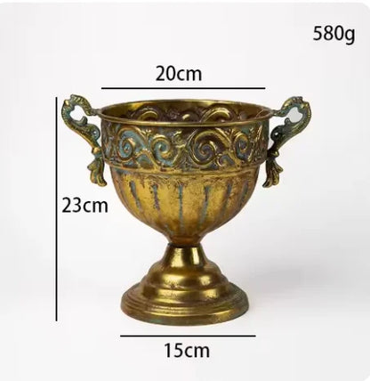 European Retro Iron Goblet Vase — Metal Flowerpot for Home, Living Room, Hotel & Flower Arrangement Decor