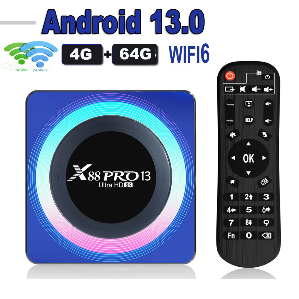 X88 PRO 13 Android 13.0 TV Box - Rockchip RK3528, 4K & 8K Support, 64GB/32GB/16GB Storage, Dual Wifi 2.4G & 5G, BT5.0 Global Media Player