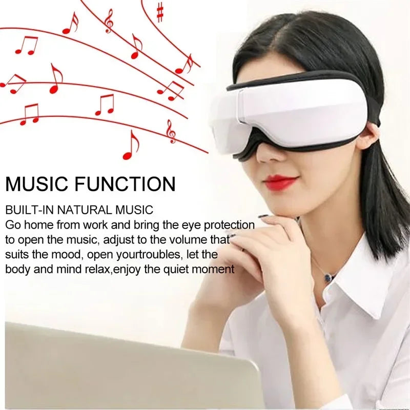6D Rechargeable Eye Massager – Vibrating Hot Compress with Bluetooth Music for Relaxation, Sleep Improvement & Eye Care