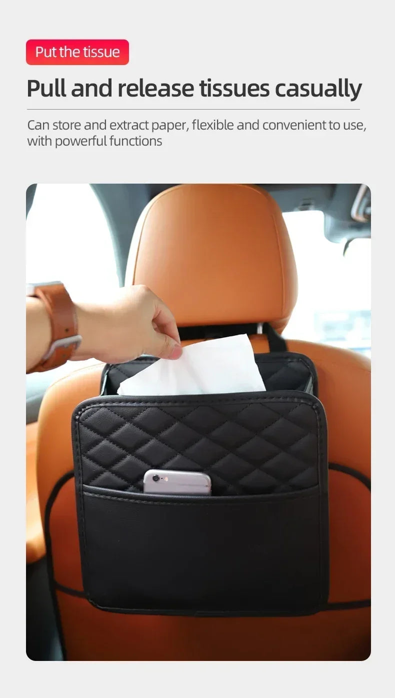 2024 Multi-Functional Car Seat Storage Bag – Leather Garbage & Storage Bag, Portable Trash Can for Most Car Models